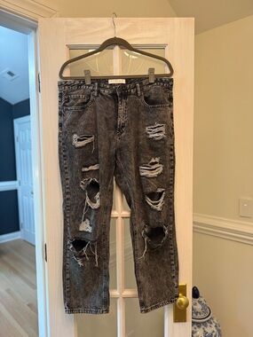 KanCan Distressed Black Acid Wash Slim Straight Jeans